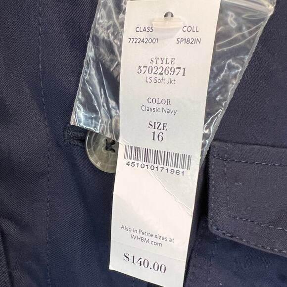 NWT White House Black Market Long Sleeve Soft Jacket Sz 16 Navy Waist Drawstring - Picture 7 of 8